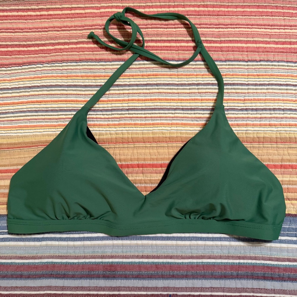 Gianni Bini Green Halter Triangle Bikini Top XL GB353191 Gold Clasp Forest Green